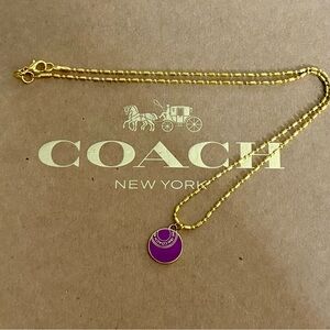 Coach est. 1941 Dainty Purple Enamel Pendant 18k/.925 Necklace